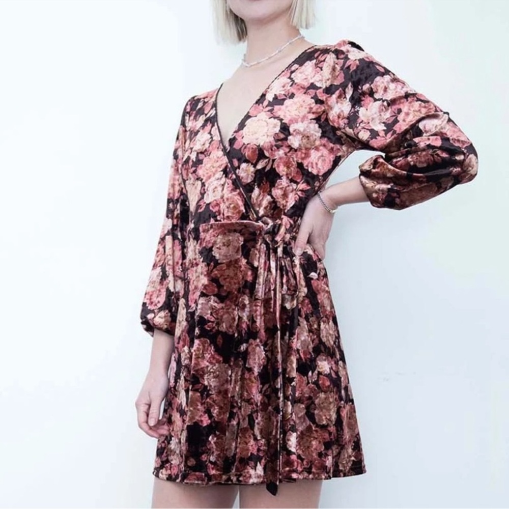 Coco + Jaimeson Velvet Floral Wrap Minidress
